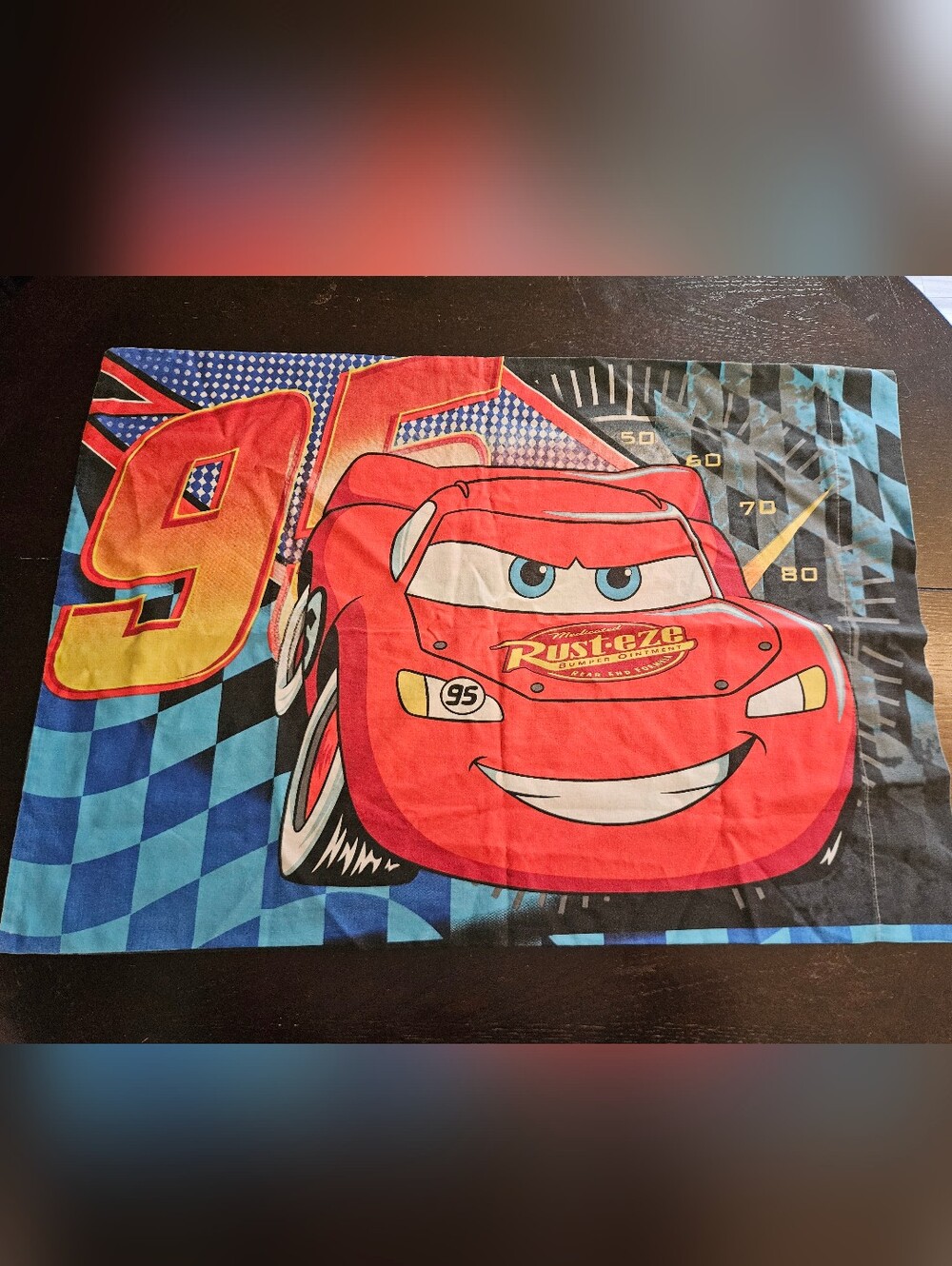 Disney Lightning McQueen Red Blue Checkered Pillowcase